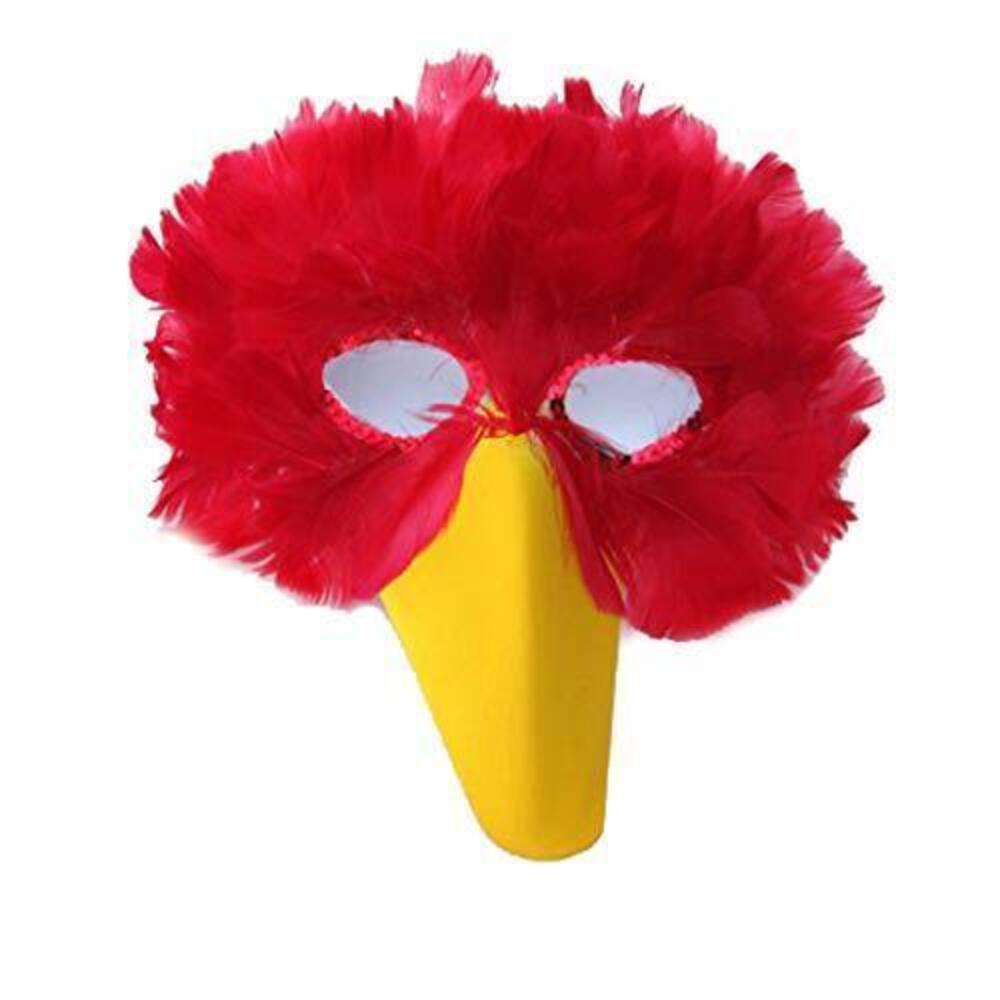 1777 New Red Feather Bird Mask with yellow beak